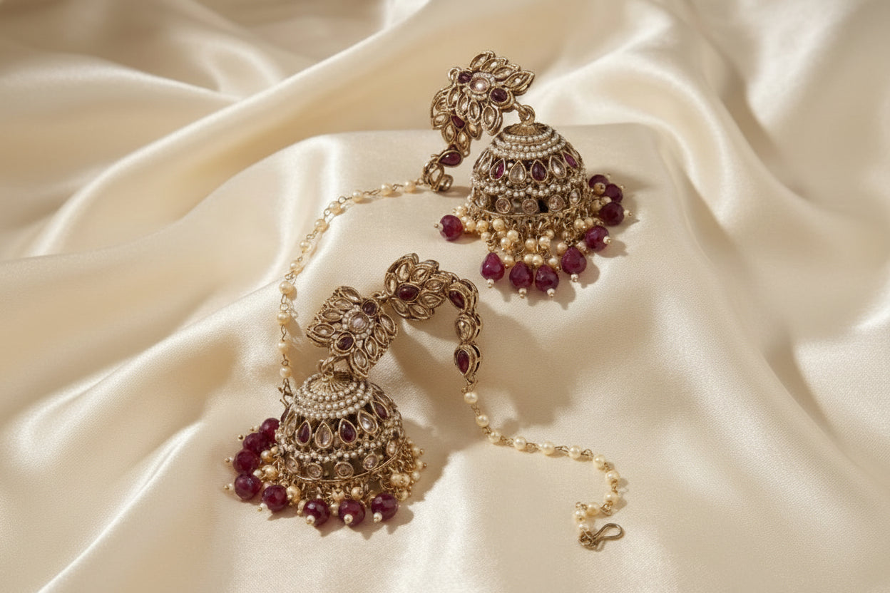 The "Gulmarg" Heritage Jhumka Set with Kaan-Chain