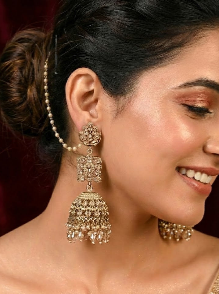 The Zoya Champagne & Pearl Kaan-Chain Jhumkas