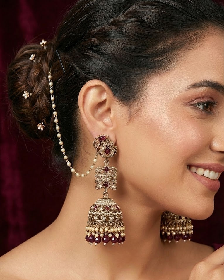 The "Gulmarg" Heritage Jhumka Set with Kaan-Chain