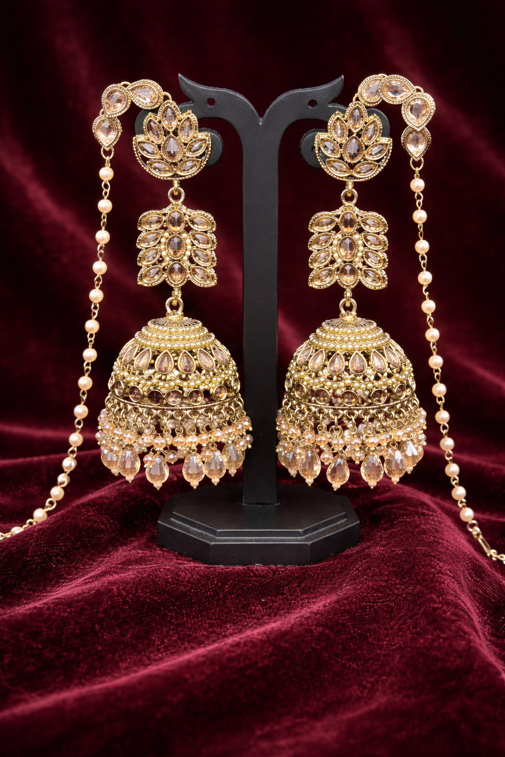 The Zoya Champagne & Pearl Kaan-Chain Jhumkas