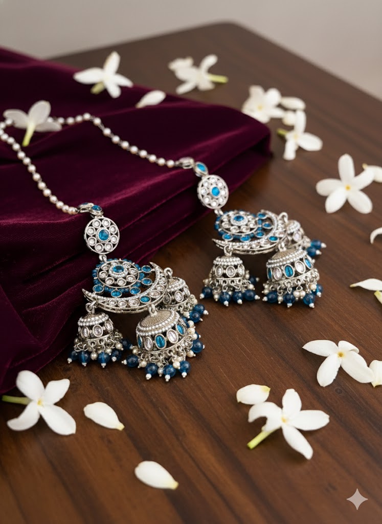 Noor-e-Gulmarg Jhumka - Teal Blue