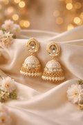 The Ivory Lotus Jhumkas | Meenakari & Pearl Drops