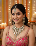 The Maharani’s Garden - Mint Green Kundan Floral Bib Necklace Set with Pearl Accents