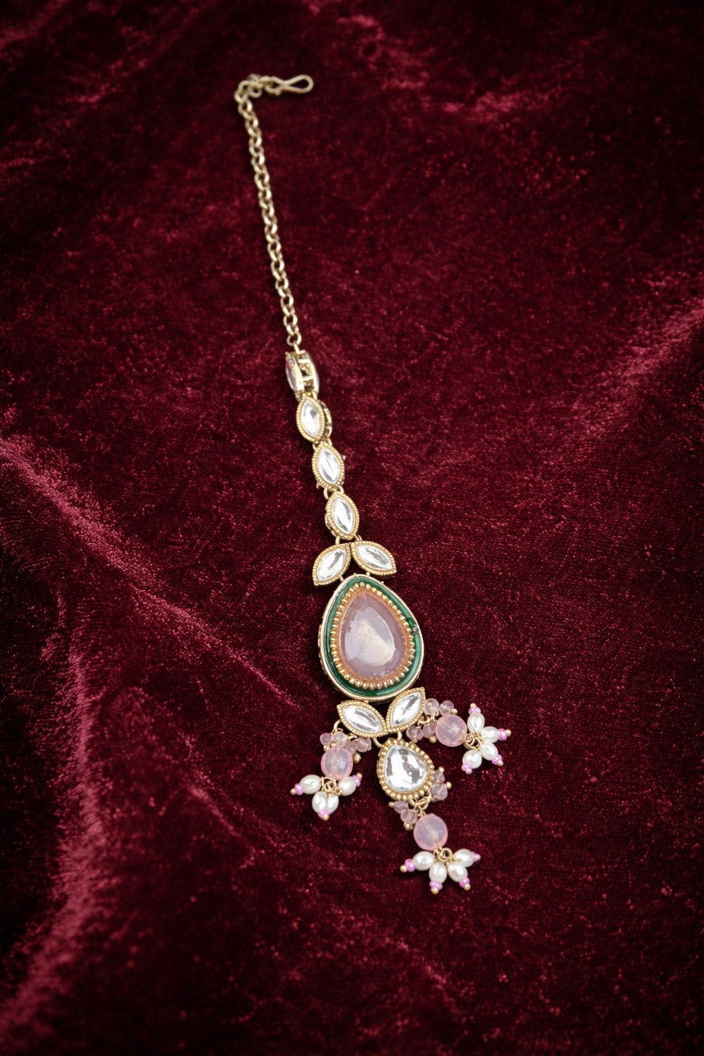 The Maharani’s Garden - Blush Pink Kundan Floral Bib Necklace Set with Pearl Accents