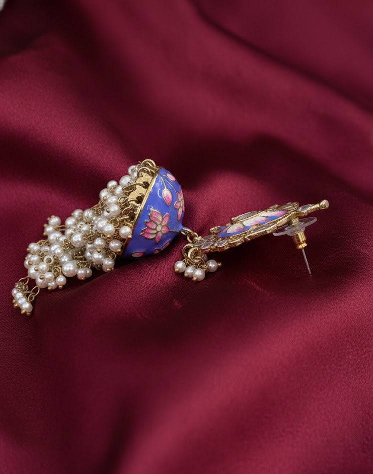 Gulmarg Rosé Floral Jhumka Earrings - Blue