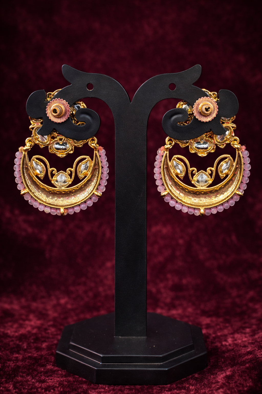 Blush Pink Meenakari & Kundan Chandbali Earrings