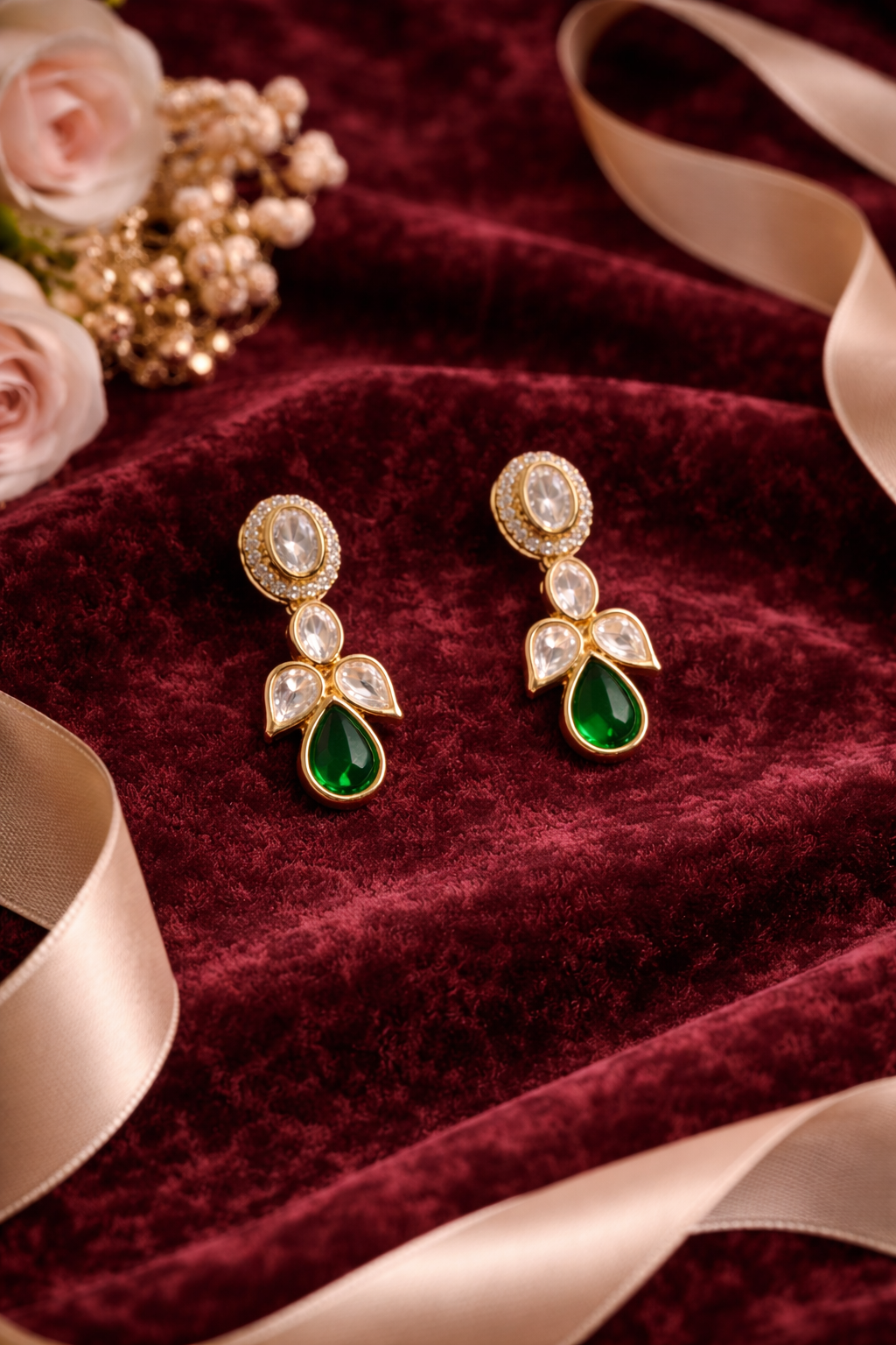 Verdant Glow: Modern Emerald & Polki Foliage Set