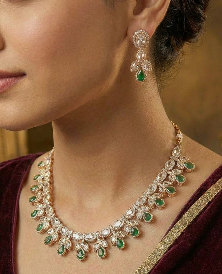 Verdant Glow: Modern Emerald & Polki Foliage Set