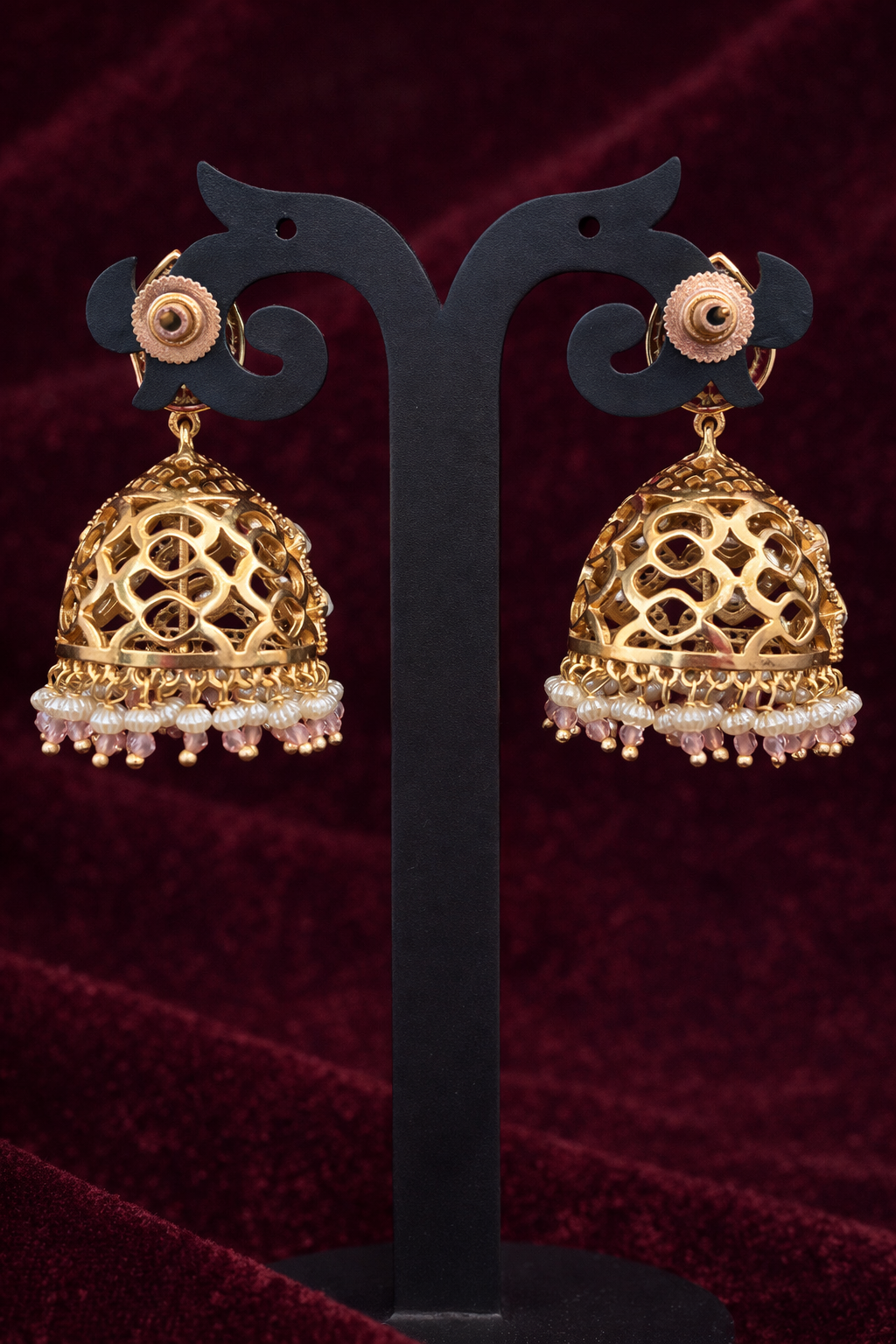 Opulent Kundan Filigree Jhumki - Pink