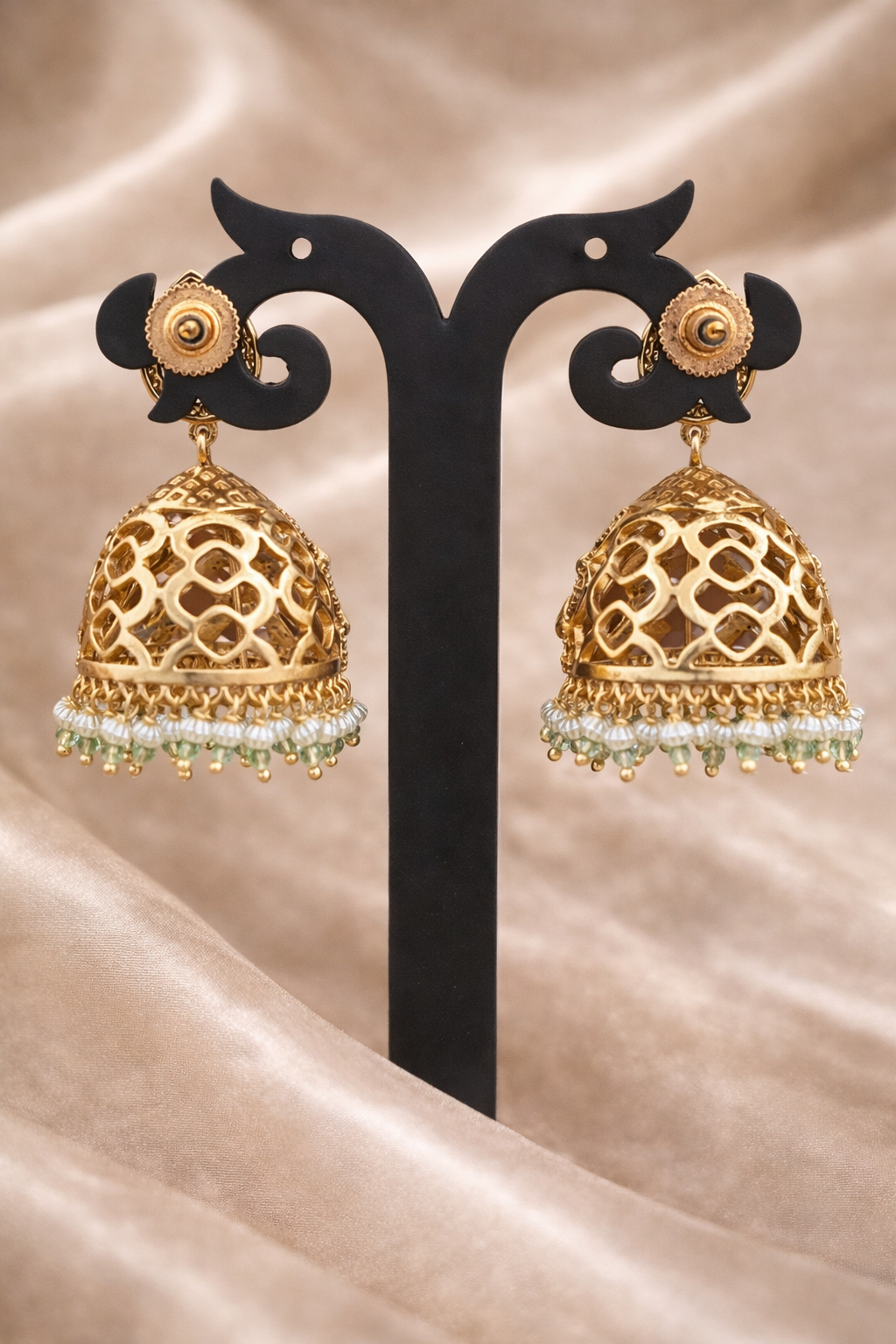 Opulent Kundan Filigree Jhumki - Mint Green