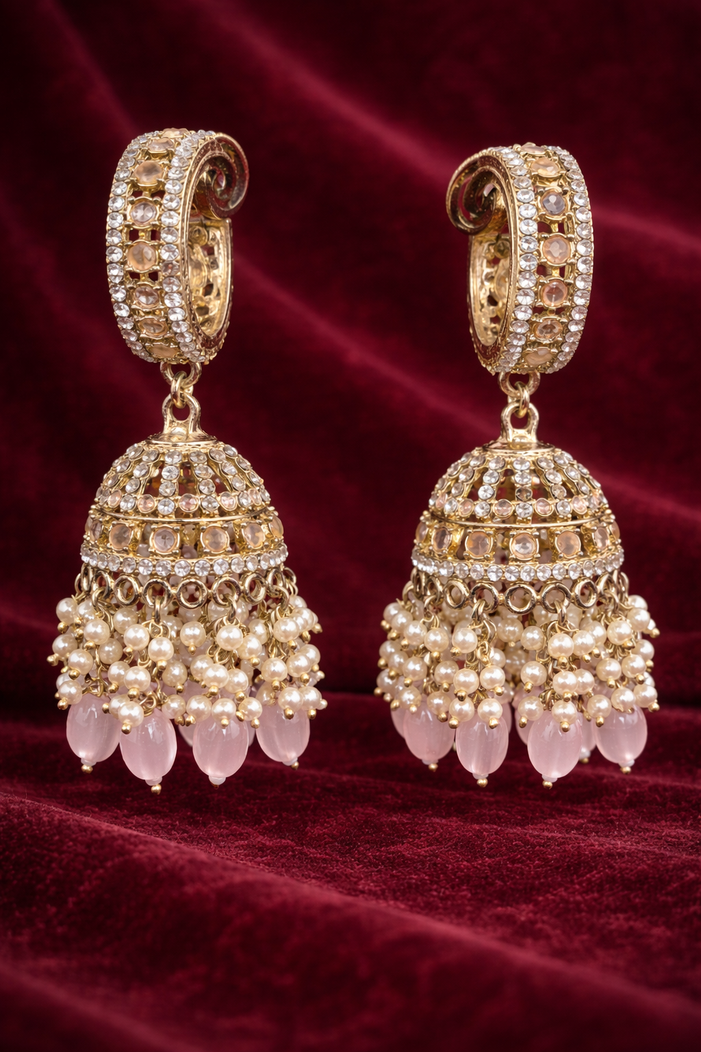 The Noor Rose-Quartz & Crystal Bali Jhumkas
