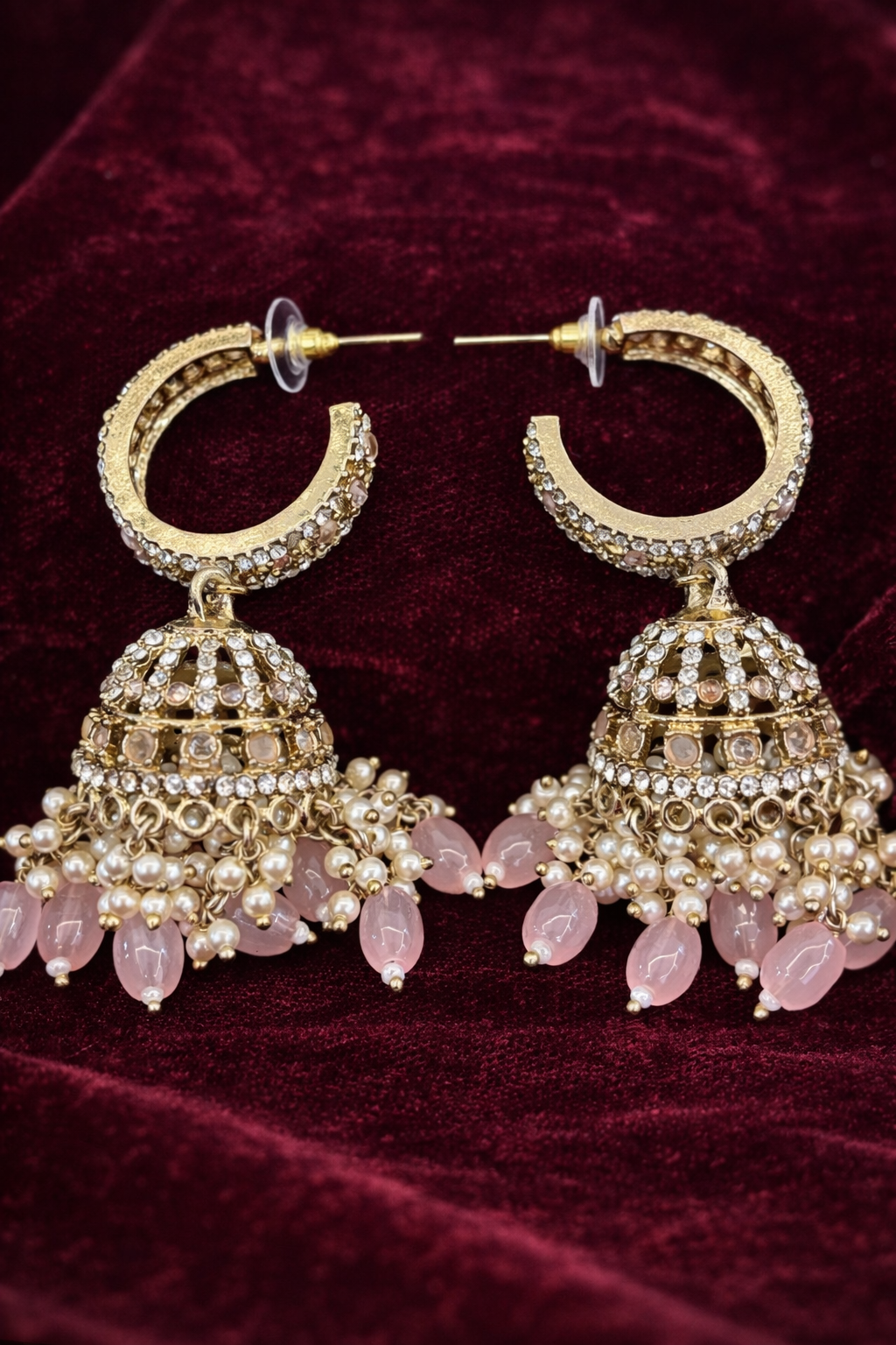 The Noor Rose-Quartz & Crystal Bali Jhumkas