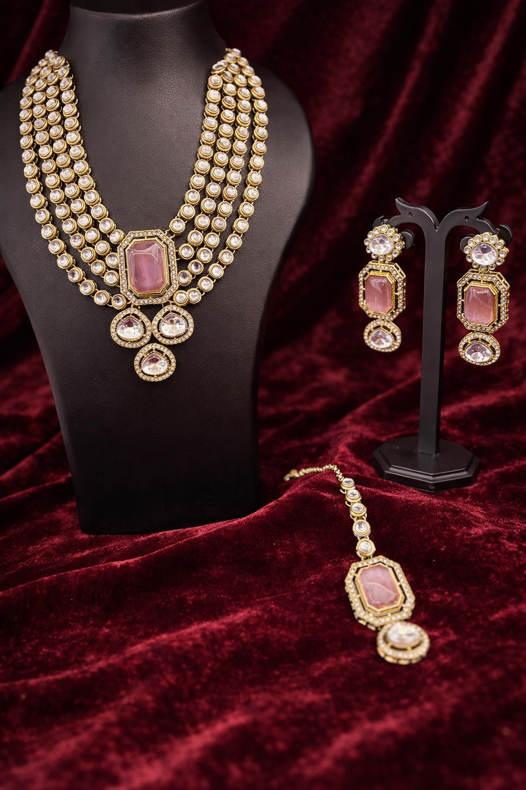 The Blush Pink Polki Rani Haar & Maang Tikka Set