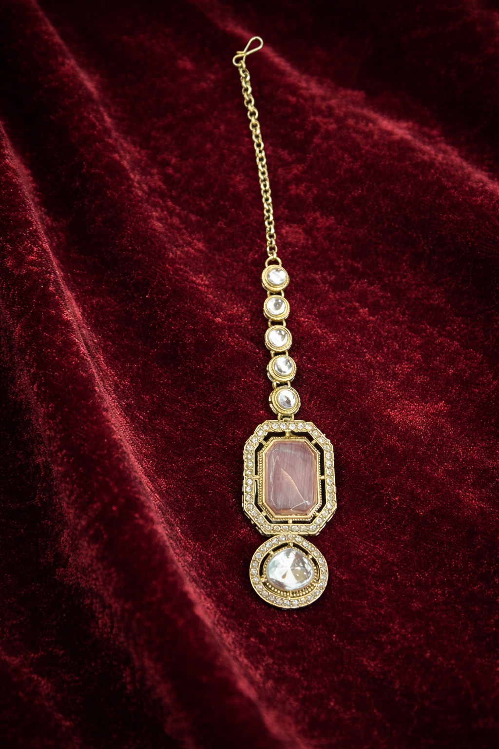 The Blush Pink Polki Rani Haar & Maang Tikka Set