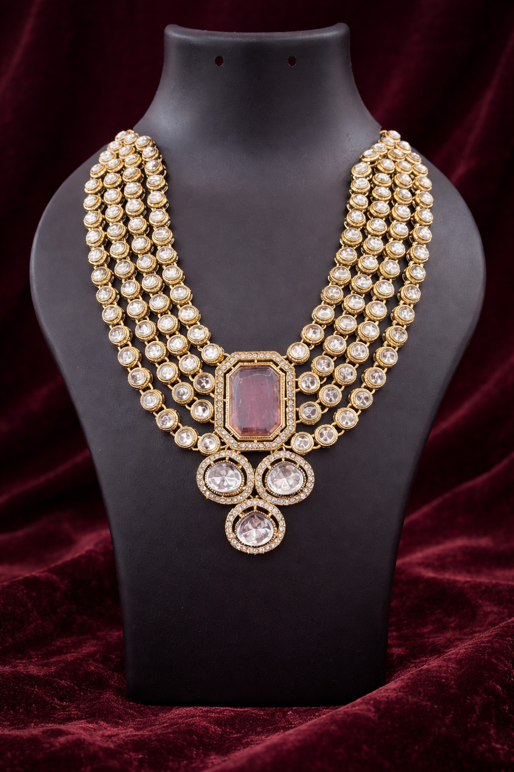 The Blush Pink Polki Rani Haar & Maang Tikka Set