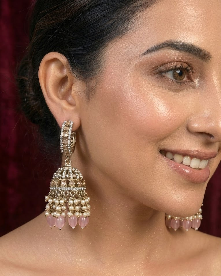 The Noor Rose-Quartz & Crystal Bali Jhumkas