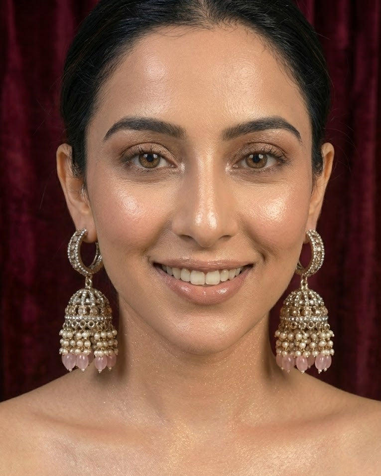 The Noor Rose-Quartz & Crystal Bali Jhumkas