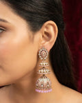 Blush Kundan Triple-Tier Jhumka Earrings - Pink