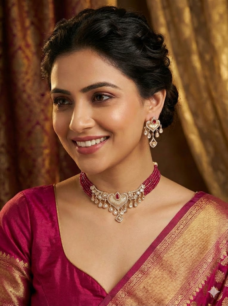 The Sitara Ruby Pink Heart shape Choker Set