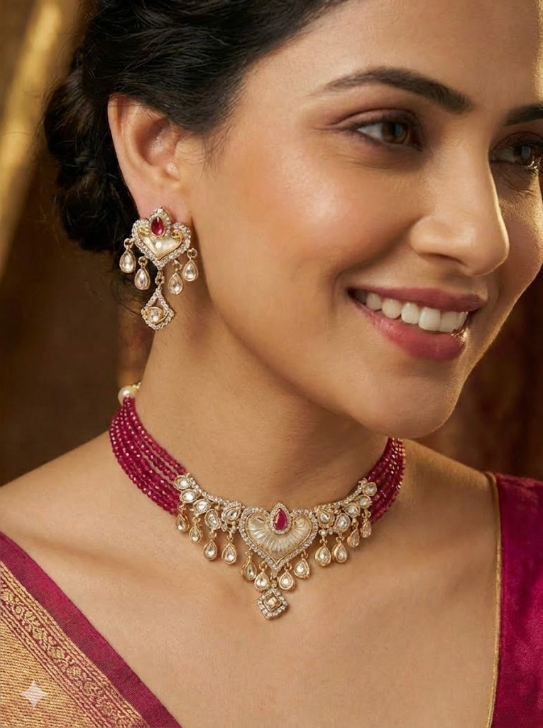 The Sitara Ruby Pink Heart shape Choker Set