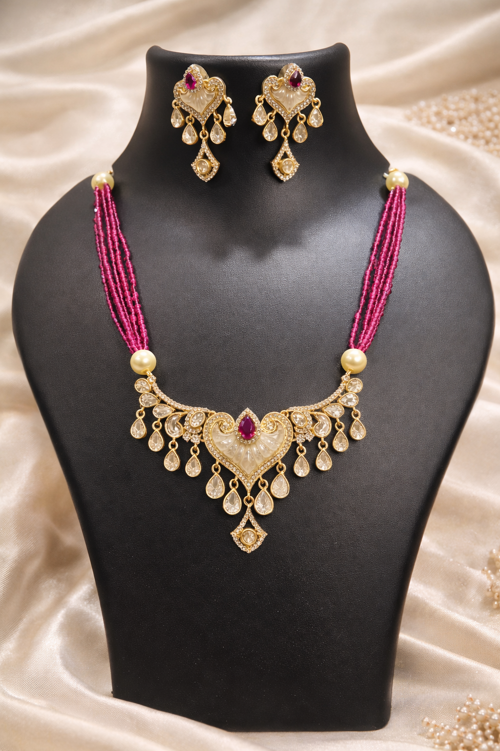 The Sitara Ruby Pink Heart shape Choker Set