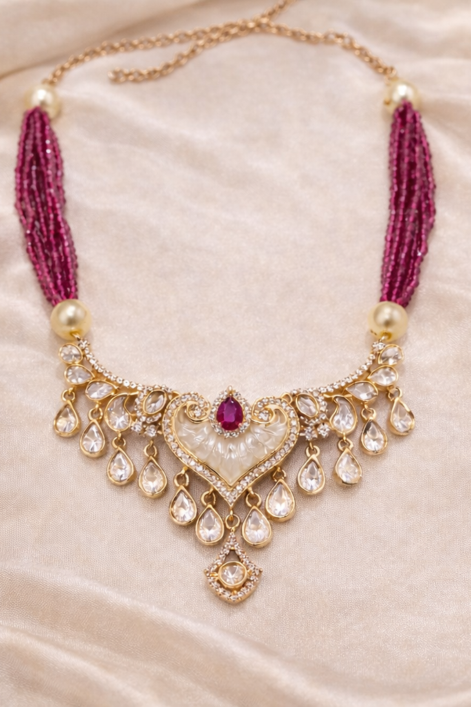 The Sitara Ruby Pink Heart shape Choker Set