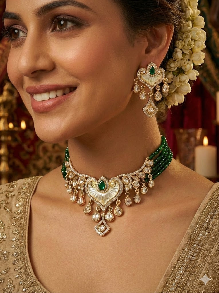 The Sitara Emerald Heart shape Choker Set