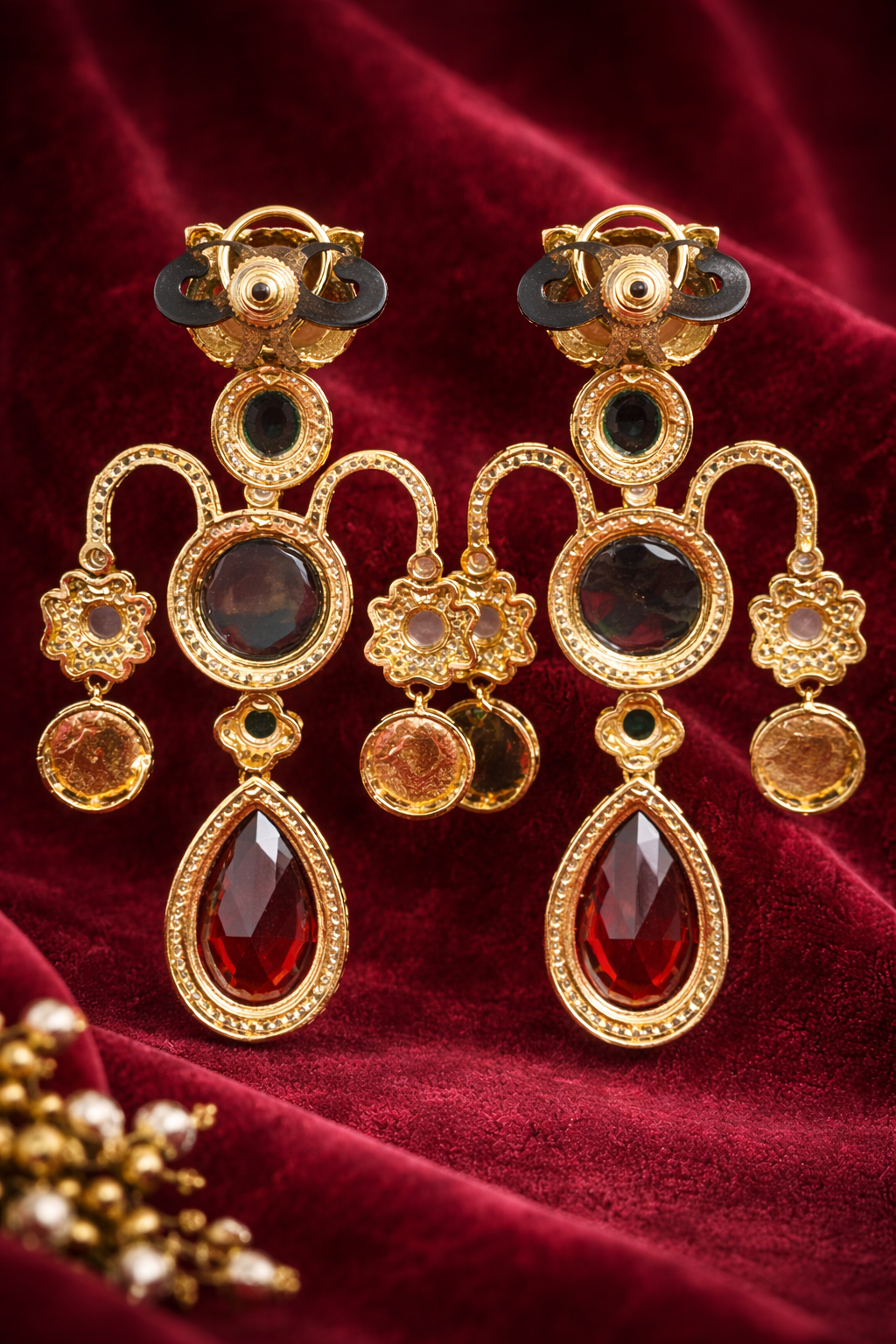 Regal Tiger Motif Statement Earrings - Deep Wine