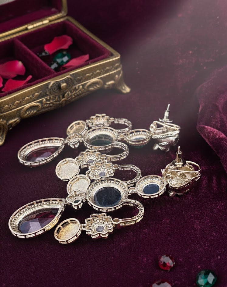 Regal Tiger Motif Statement Earrings - Deep Wine