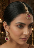 Wine & Crystal Polki Dangler  Earrings with Maang Tikka