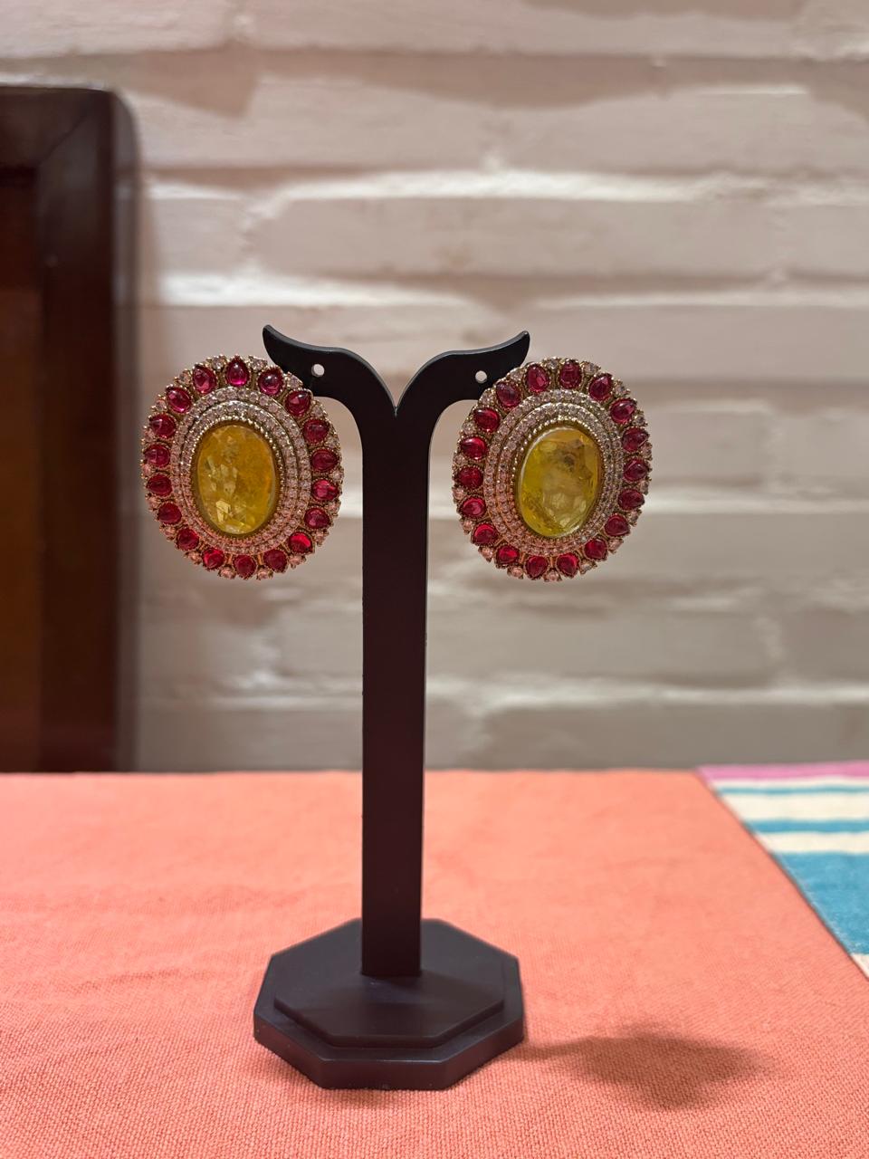 Kundan Yellow Doublet Stone Stud Earring