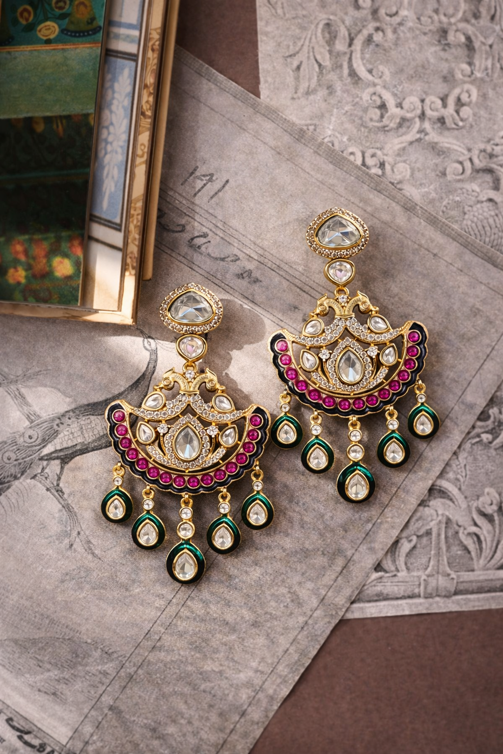 The Zarina Royal Chandbalis -  Emerald & Rani