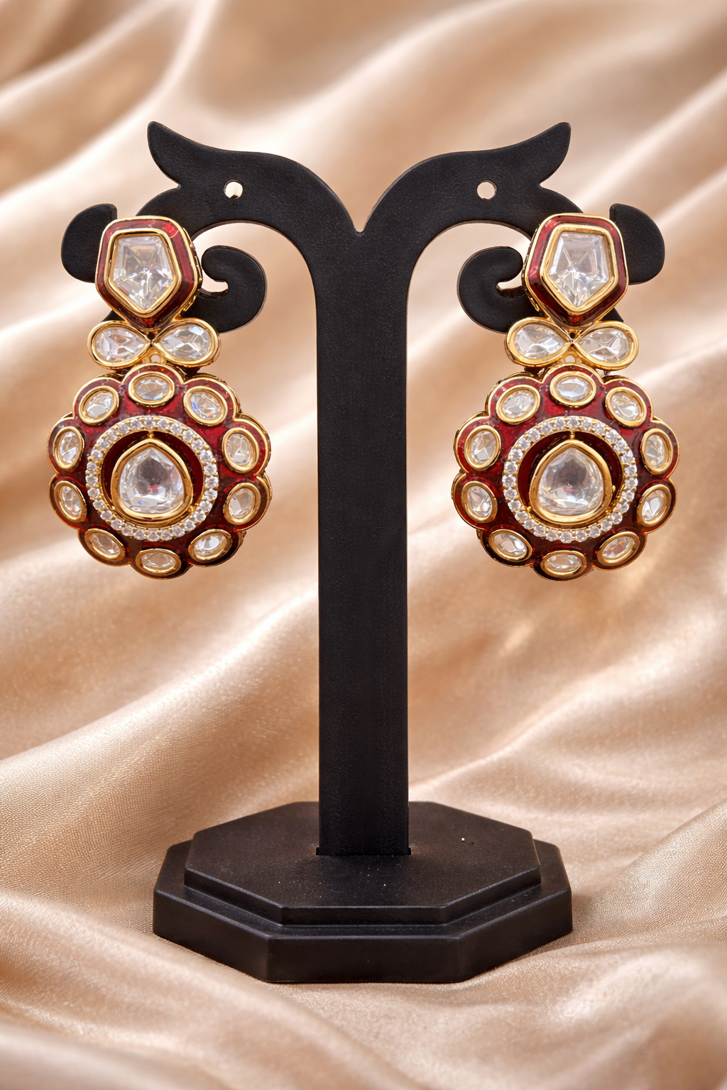 The Zoya Red Polki Drop Earrings